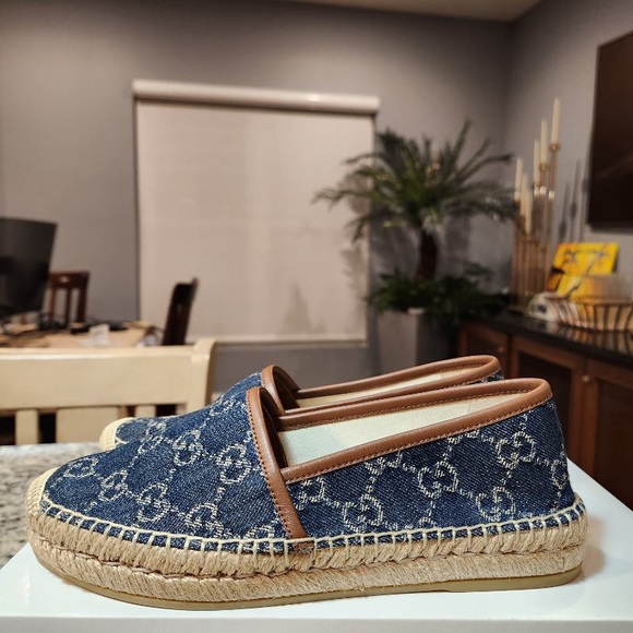 NEW GUCCI Denim GG Pillar Espadrilles Size 36.5 - Picture 3 of 11